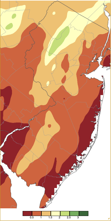 Precipitation across New Jersey from 8 AM on April 11th through 8 AM April 13th based on a PRISM (Oregon State University) analysis generated using NWS Cooperative, CoCoRaHS, NJWxNet, and other professional weather station observations.