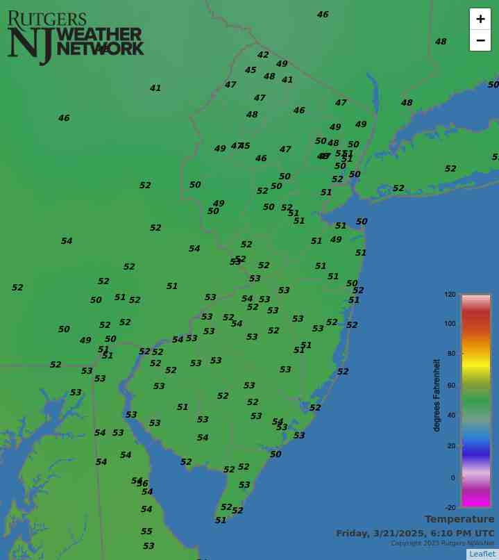 Latest NJWxNet Temperature Map