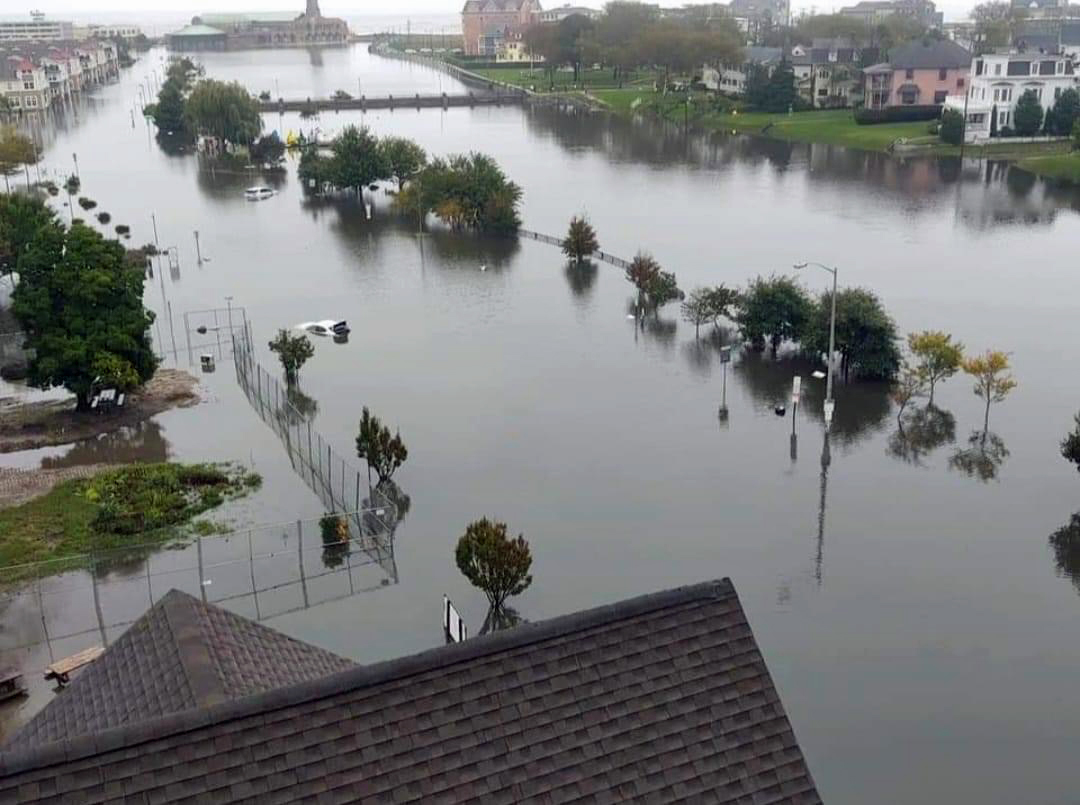 Flooding of Wesley Lake on the border of Asbury Park and Ocean Grove (Monmouth County) on September 29th. Submerged cars are located on aptly named Lake Avenue. (Photo courtesy of S. Isk).