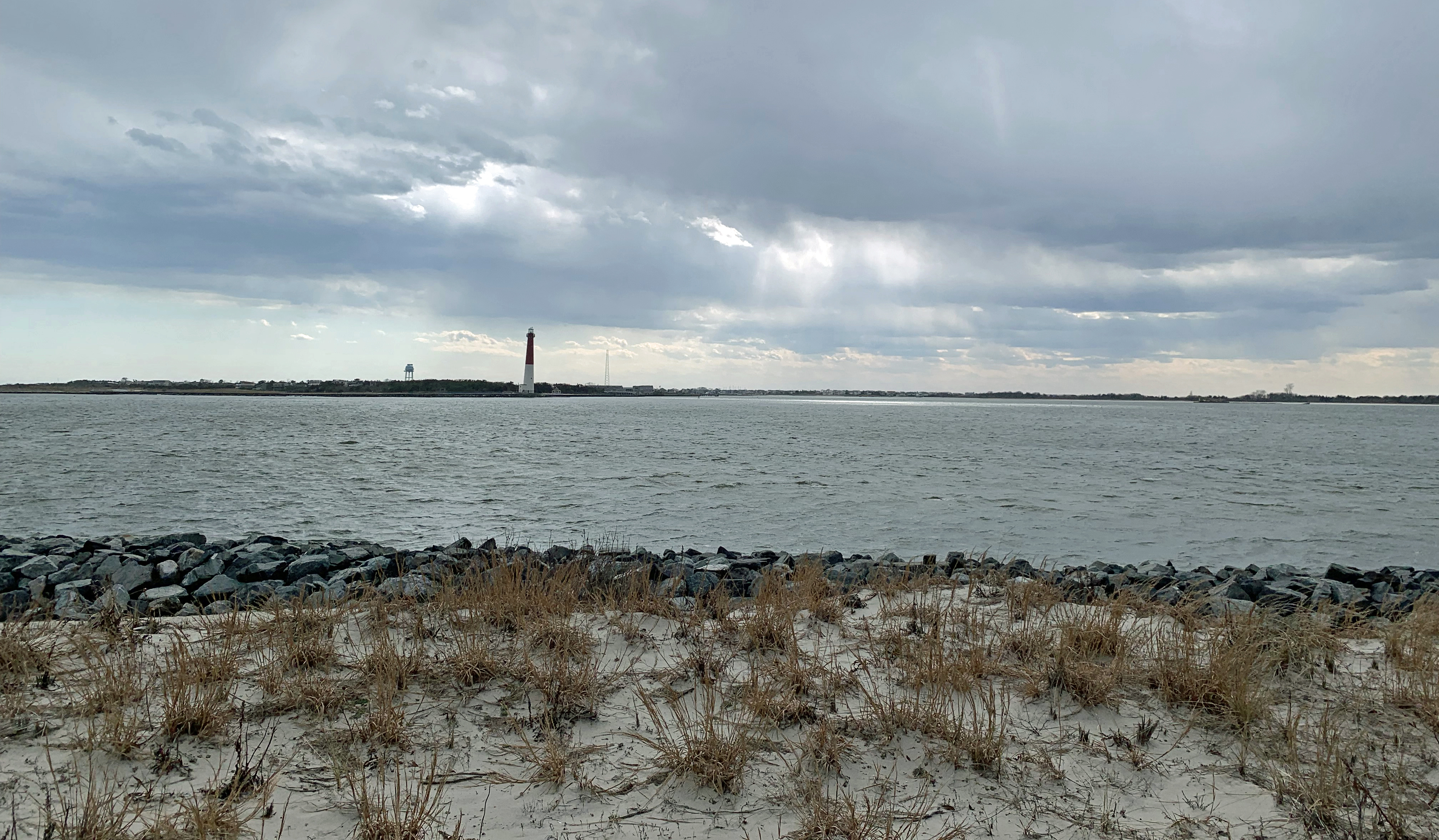 Looking south from Island Beach State Park toward Long Beach Island and the Barnegat Lighthouse on March 20th (photo by Dave Robinson).