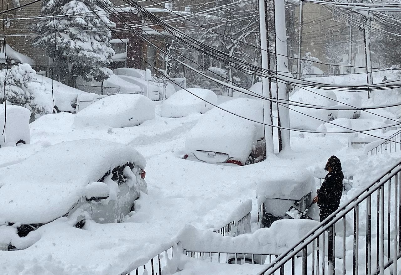 A snowy scene in Jersey City (Hudson County) during the afternoon of February 23rd towards the end of major winter storm. Around 23" of snow was reported in Jersey City. Photo by The Star-Ledger. A snowy scene in Jersey City (Hudson County) during the afternoon of February 23rd towards the end of major winter storm.
