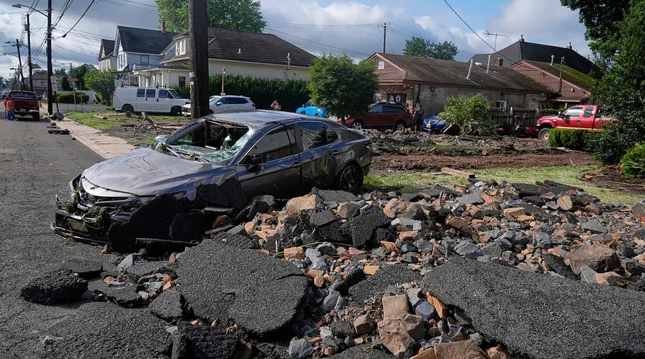 Debris and rubble in the aftermath of flash flooding that occurred on July 14th in North Plainfield (Somerset County).