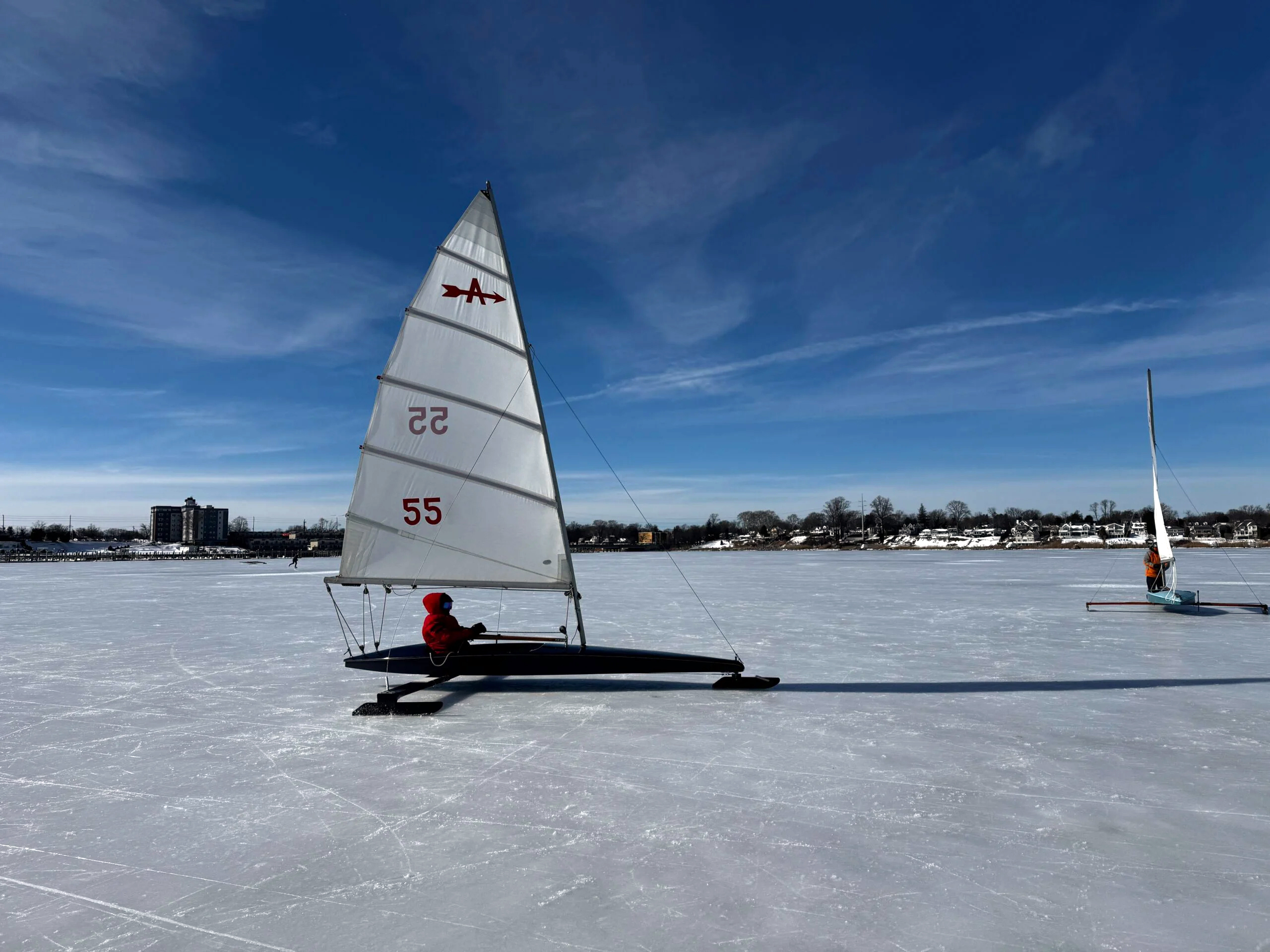 A frozen Navesink River resulting from cold conditions in January allowed for winter recreation, including ice boating by the North Shrewsbury Ice Boat and Yacht Club on February 1st. Photo by Brian Donohue.