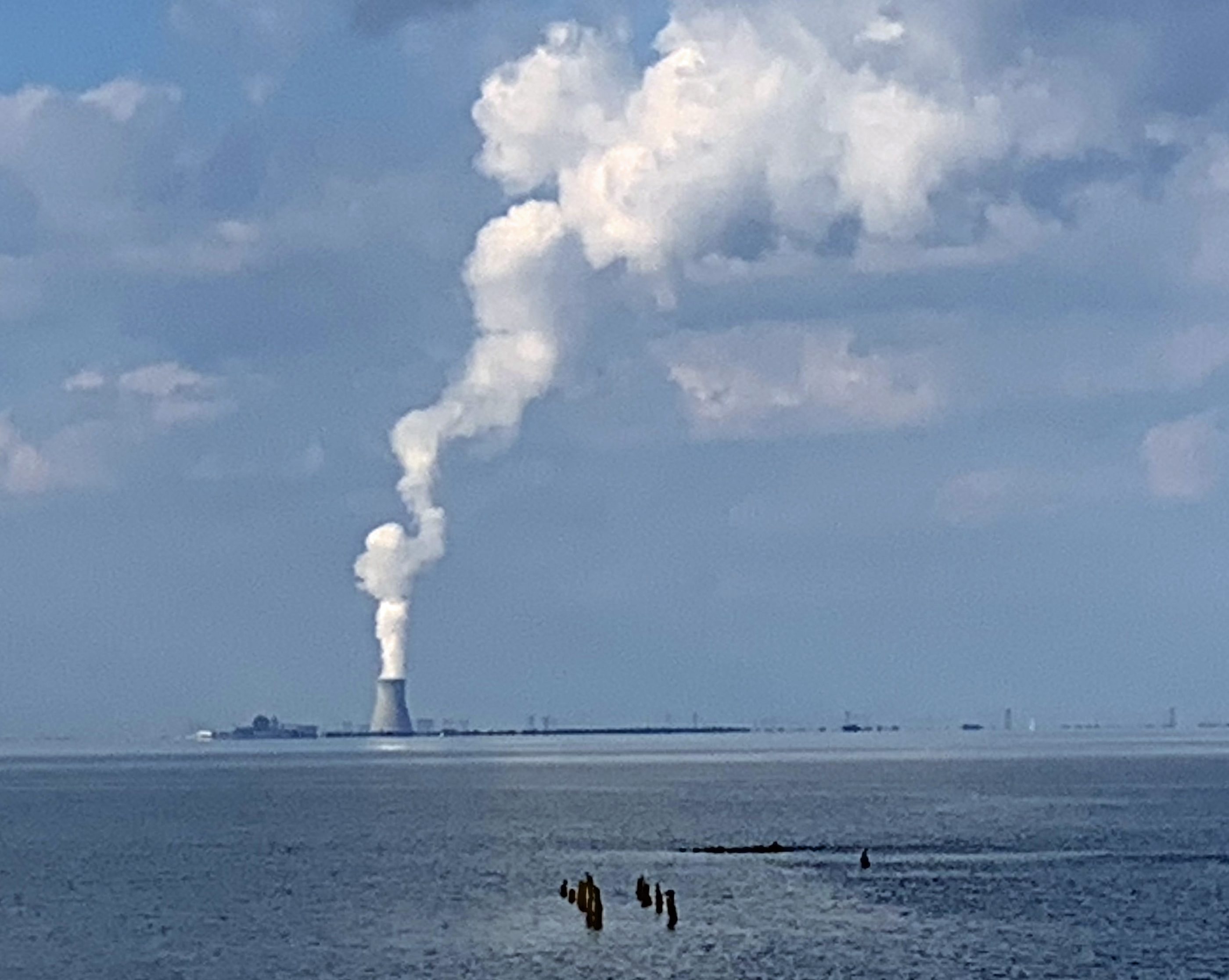 Steam rising from the cooling tower at the Hope Creek Nuclear Generating Station in Lower Alloways Creek Township (Salem County) on the afternoon of November 11th.