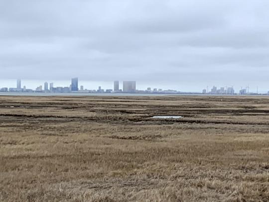 Low clouds hover over Atlantic City as seen from the Forsythe Wildlife Refuge in Galloway Township (Atlantic County) on March 6th. Photo by Dave Robinson.