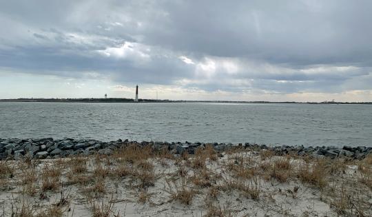 Looking south from Island Beach State Park toward Long Beach Island and the Barnegat Lighthouse on March 20th (photo by Dave Robinson).