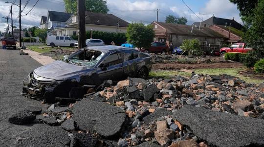 Debris and rubble in the aftermath of flash flooding that occurred on July 14th in North Plainfield (Somerset County).