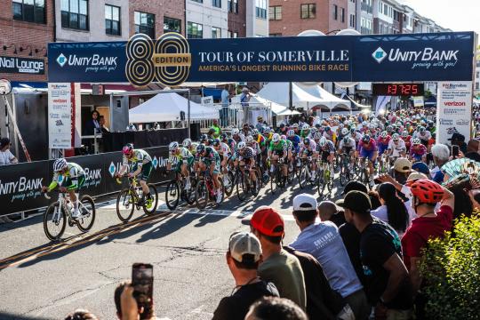 Photo of the Tour of Somerville bicycle race, held on the sunny and dry afternoon of May 26th.