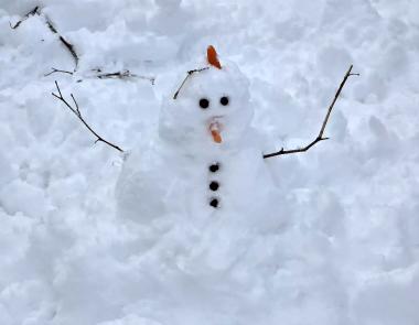 A mini snowman built in a Clark Township (Union County) front lawn following the December 13th-14th snowfall. Photo courtesy of Dan Zarrow.
