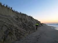 Significant beach erosion in Beach Haven (Ocean County) following days of strong wave action caused by Hurricane Erin. Photo by Beach Haven Mayor Colleen Lambert.