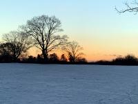 Sunset over a snow-covered field on February 14 at Colonial Park in Franklin Township (Somerset County).