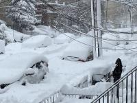A snowy scene in Jersey City (Hudson County) during the afternoon of February 23rd towards the end of major winter storm.
