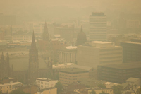 Wildfire smoke blankets downtown Paterson (Passaic County) on June 7th. Photo by Steve Hockstein/NJ Advance Media.