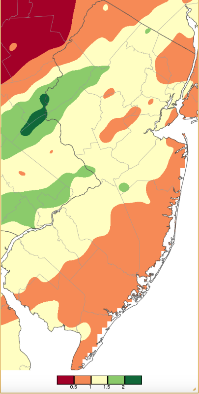 Precipitation across New Jersey from 8 AM on March 31st through 8 AM April 1st based on a PRISM (Oregon State University) analysis generated using NWS Cooperative, CoCoRaHS, NJWxNet, and other professional weather station observations.