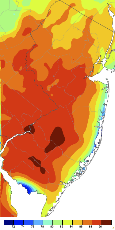  Maximum temperatures on April 29th based on a PRISM (Oregon State University) analysis generated using NWS, NJWxNet, and other professional weather stations.