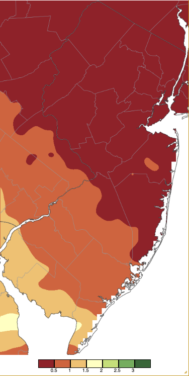 Precipitation across New Jersey from 8 AM on March 31st through 8 AM April 2nd based on a PRISM (Oregon State University) analysis generated using NWS Cooperative, CoCoRaHS, NJWxNet, and other professional weather station observations.