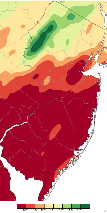 Precipitation across New Jersey from 8 AM on August 14th through 8 AM August 15th based on a PRISM (Oregon State University) analysis generated using NWS Cooperative, CoCoRaHS, NJWxNet, and other professional weather station observations.