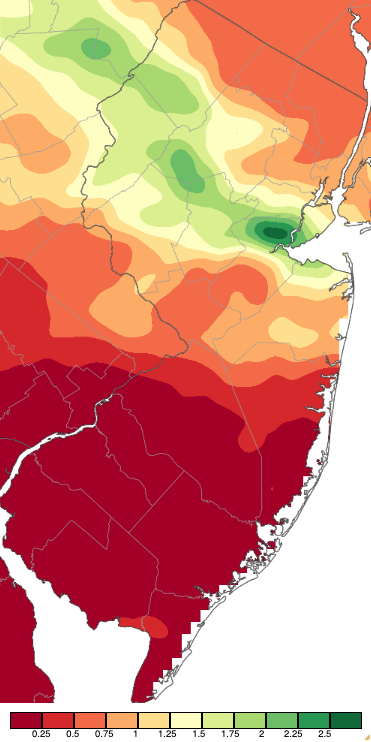 Precipitation across New Jersey from 8 AM on August 24th through 8 AM August 27th based on a PRISM (Oregon State University) analysis generated using NWS Cooperative, CoCoRaHS, NJWxNet, and other professional weather station observations.