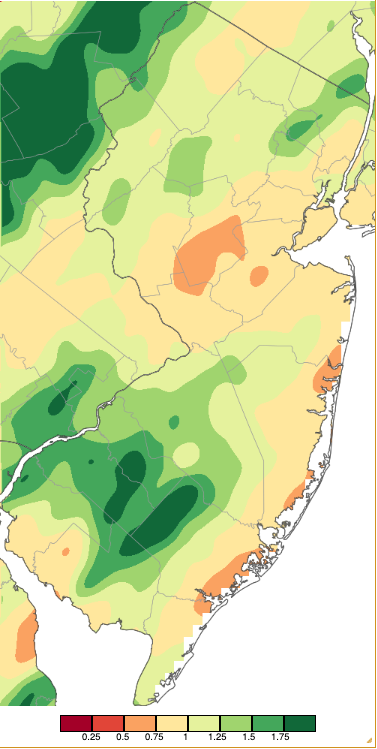 Precipitation across New Jersey from 8 AM on August 6th through 8 AM August 8th (combination of two episodes) based on a PRISM (Oregon State University) analysis generated using NWS Cooperative, CoCoRaHS, NJWxNet, and other professional weather station observations.