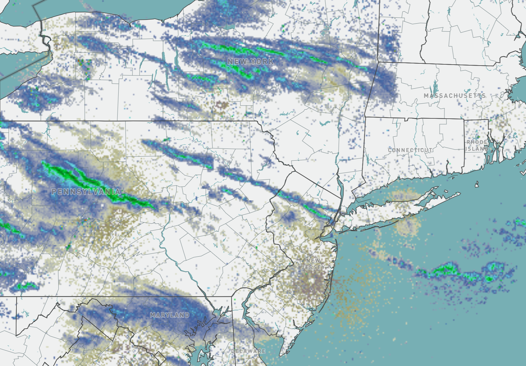 Mid-evening radar on December 11th showing a snow squall across a swath of north Jersey.