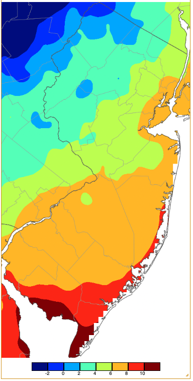 Minimum temperatures on December 24th based on a PRISM (Oregon State University) analysis generated using NWS, NJWxNet, and other professional weather stations.