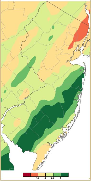 Precipitation across New Jersey from 7 AM on December 10th through 7 AM December 12th based on a PRISM (Oregon State University) analysis generated using NWS Cooperative, CoCoRaHS, NJWxNet, and other professional weather station observations.