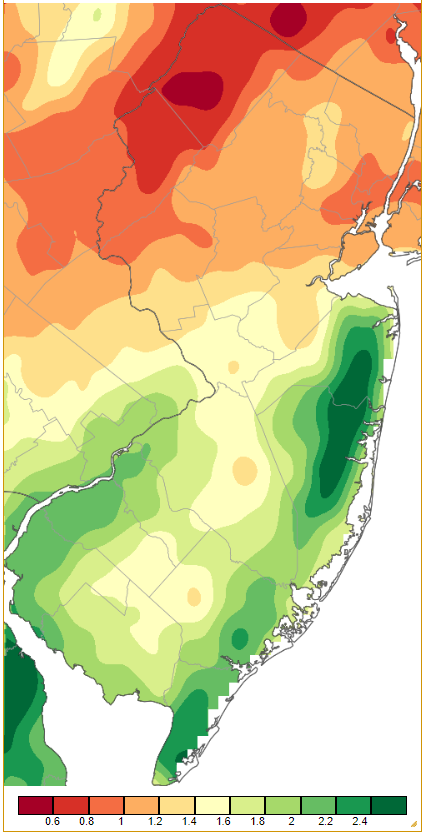 Precipitation across New Jersey from 8 AM on December 15th through 8 AM December 16th based on a PRISM (Oregon State University) analysis generated using NWS Cooperative and CoCoRaHS observations.