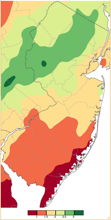 Precipitation across New Jersey from 7 AM on December 27th through 7 AM December 29th based on a PRISM (Oregon State University) analysis generated using NWS Cooperative, CoCoRaHS, NJWxNet, and other professional weather station observations.