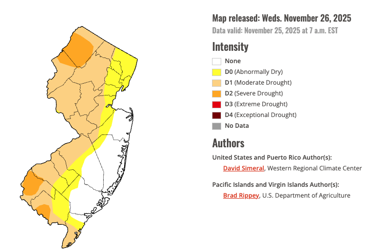 U.S. Drought Monitor map of conditions in NJ as of November 25th.