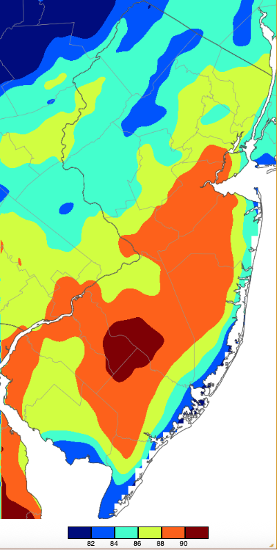 Extreme maximum temperatures during fall 2025 (September 1st–November 30th) based on a PRISM (Oregon State University) analysis generated using NWS, NJWxNet, and other professional weather stations.