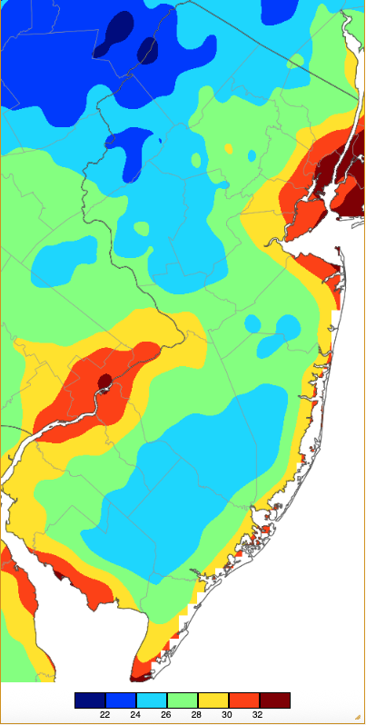 Extreme minimum temperatures during fall 2025 (September 1st–November 30th) based on a PRISM (Oregon State University) analysis generated using NWS, NJWxNet, and other professional weather stations.