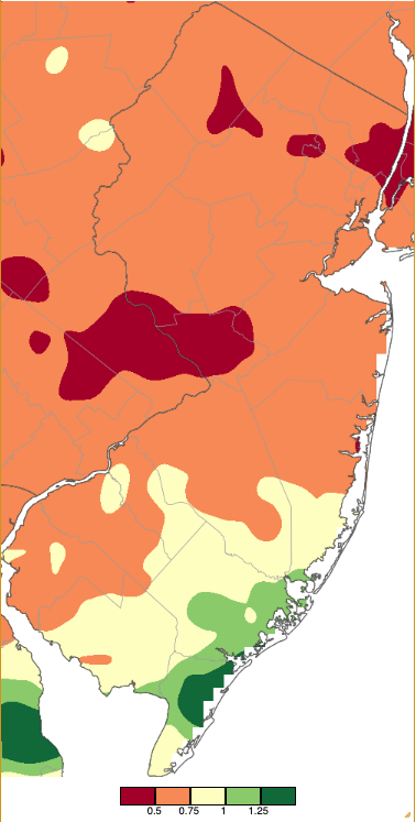 Map of recipitation across New Jersey from 7 AM on February 18th through 7 AM February 19th based on a PRISM (Oregon State University) analysis generated using NWS Cooperative, CoCoRaHS, NJWxNet, and other professional weather station observations.