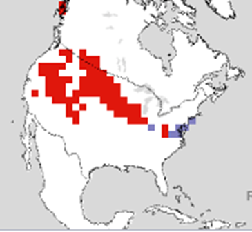 Map of snow cover departures across North America on February 13th