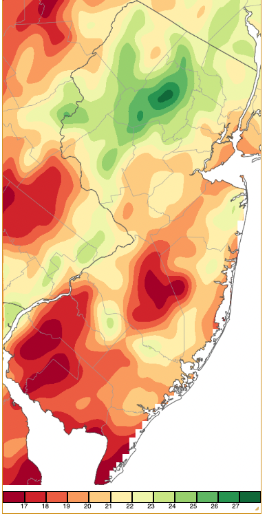January–June 2023 precipitation across New Jersey based on a PRISM (Oregon State University) analysis generated using NWS Cooperative and CoCoRaHS observations from 7 AM on December 31st to 8 AM on June 30th.