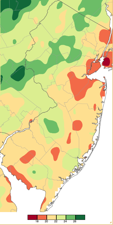 January–June 2025 precipitation across New Jersey based on a PRISM (Oregon State University) analysis generated using NWS Cooperative, CoCoRaHS, NJWxNet, and other professional weather station observations from 7 AM on December 31st to 8 AM on June 30th.