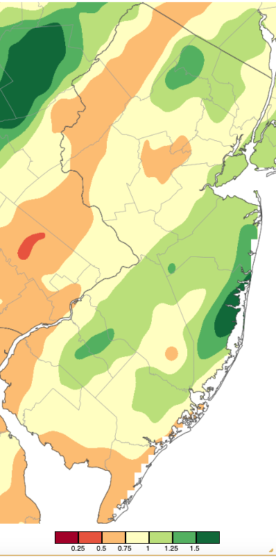 Precipitation across New Jersey from 7 AM on January 12th through 7 AM January 13th based on a PRISM (Oregon State University) analysis generated using NWS Cooperative, CoCoRaHS, NJWxNet, and other professional weather station observations.