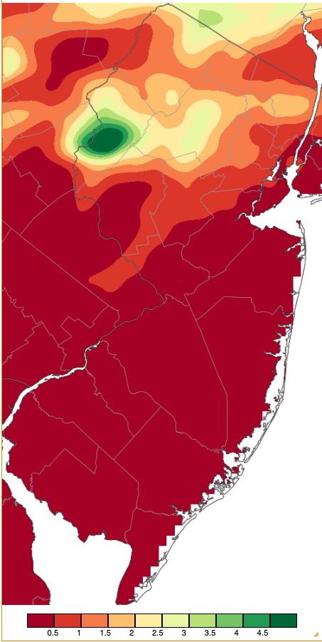 Precipitation across New Jersey from 8 AM on July 13th through 8 AM July 15th based on a PRISM (Oregon State University) analysis generated using NWS Cooperative, CoCoRaHS, NJWxNet, and other professional weather station observations.