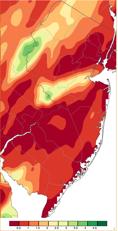 Precipitation across New Jersey from 8 AM on July 15th through 8 AM July 16th based on a PRISM (Oregon State University) analysis generated using NWS Cooperative, CoCoRaHS, NJWxNet, and other professional weather station observations.
