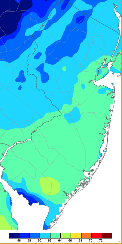 Maximum temperatures on March 26th based on a PRISM (Oregon State University) analysis generated using NWS, NJWxNet, and other professional weather stations.