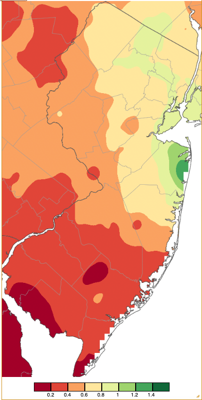 Precipitation across New Jersey from 7 AM on March 10th through 8 AM March 12th based on a PRISM (Oregon State University) analysis generated using NWS Cooperative, CoCoRaHS, NJWxNet, and other professional weather station observations.