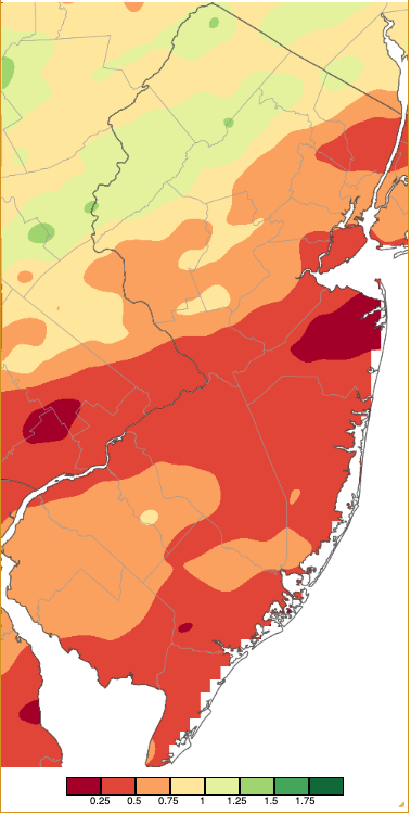 Map of Precipitation across New Jersey from 8 AM on March 11th through 8 AM March 13th based on a PRISM (Oregon State University) analysis generated using NWS Cooperative, CoCoRaHS, NJWxNet, and other professional weather station observations.