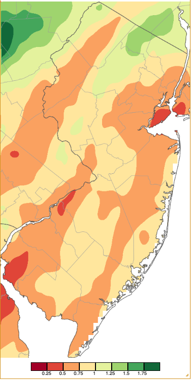 Map of precipitation across New Jersey from 8 AM on March 15th through 8 AM March 17th based on a PRISM (Oregon State University) analysis generated using NWS Cooperative, CoCoRaHS, NJWxNet, and other professional weather station observations. 