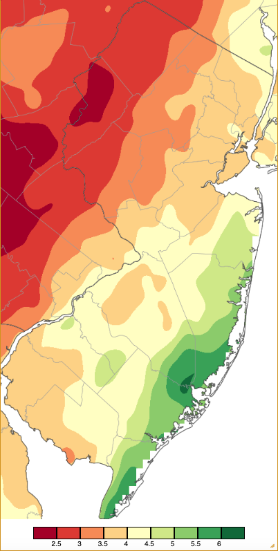 March 2025 precipitation across New Jersey based on a PRISM (Oregon State University) analysis generated using NWS Cooperative, CoCoRaHS, NJWxNet, and other professional weather station observations from 7 AM on February 28th to 8 AM on March 31st.