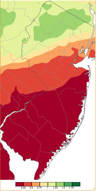 Map of precipitation across New Jersey from 8 AM on March 22nd through 8 AM March 24th based on a PRISM (Oregon State University) analysis generated using NWS Cooperative, CoCoRaHS, NJWxNet, and other professional weather station observations.