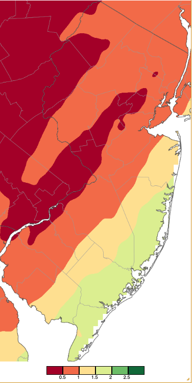 Precipitation across New Jersey from 8 AM on March 27th through 8 AM March 29th based on a PRISM (Oregon State University) analysis generated using NWS Cooperative, CoCoRaHS, NJWxNet, and other professional weather station observations.