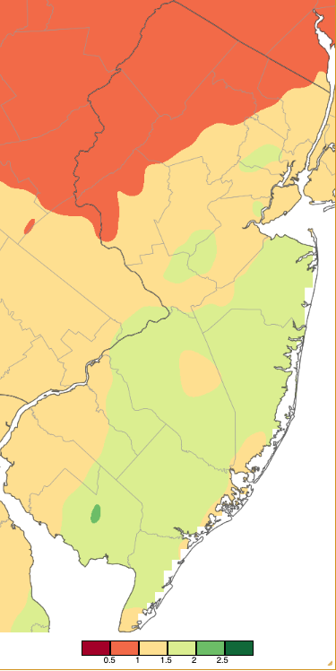 Precipitation across New Jersey from 7 AM on March 1st through 7 AM March 3rd based on a PRISM (Oregon State University) analysis generated using NWS Cooperative, CoCoRaHS, NJWxNet, and other professional weather station observations.