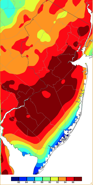 Figure 5. Maximum temperatures on May 19th based on a PRISM (Oregon State University) analysis generated using NWS, NJWxNet, and other professional weather stations. Map of maximum temperatures on May 19th based on a PRISM (Oregon State University) analysis generated using NWS, NJWxNet, and other professional weather stations.