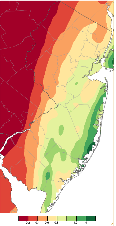 Precipitation across New Jersey from 8 AM on May 19th through 8 AM May 21st based on a PRISM (Oregon State University) analysis generated using NWS Cooperative, CoCoRaHS, NJWxNet, and other professional weather station observations.