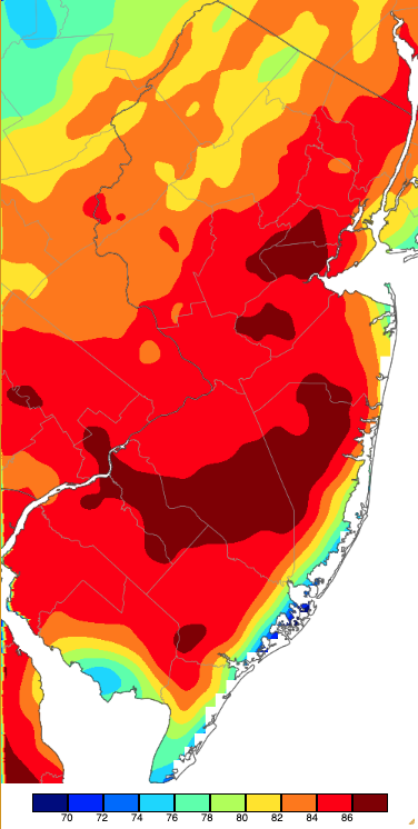  Maximum temperatures on May 2nd based on a PRISM (Oregon State University) analysis generated using NWS, NJWxNet, and other professional weather stations.