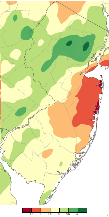 November 2023 precipitation across New Jersey based on a PRISM (Oregon State University) analysis generated using NWS Cooperative, CoCoRaHS, NJWxNet, and other professional weather station observations from approximately 8 AM on October 31st to 7 AM on November 30th.